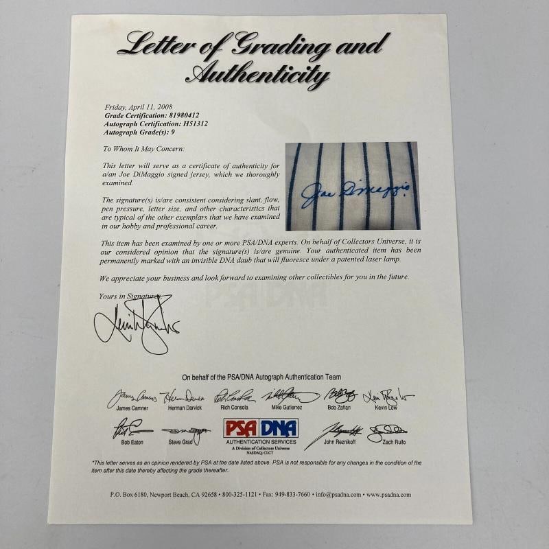 Beautiful Joe Dimaggio Signed 1941 New York Yankees Jersey PSA DNA Graded MINT 9 - 5