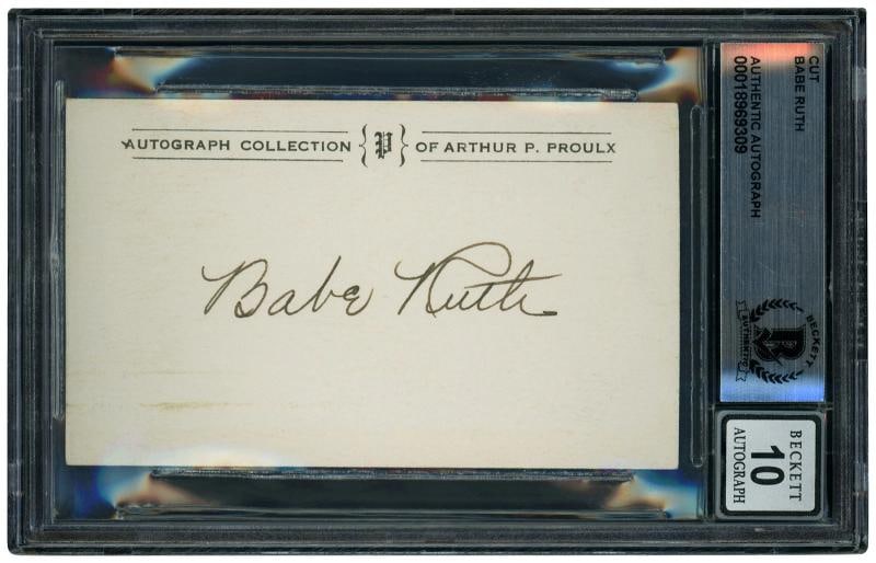 Babe Ruth Signed 2x3.75 Cut Signature New York Yankees Auto GM 10 Beckett: Player: Babe Ruth,Team: New York Yankees,Sport: Baseball-MLB,Product: Memorabilia,Signed: Yes,Autograph Authentication: Beckett Authentication Services (BAS),Original/Reprint: Original,Country of Orig