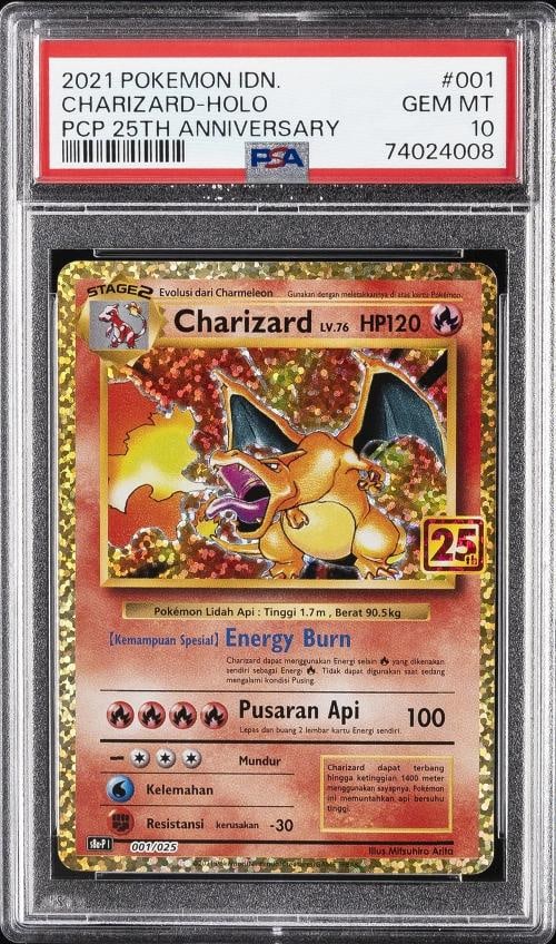 2021 POKEMON INDONESIAN PROMO CARD PACK 25TH ANV #001 CHARIZARD-HOLO PSA 10 (1 of 2)