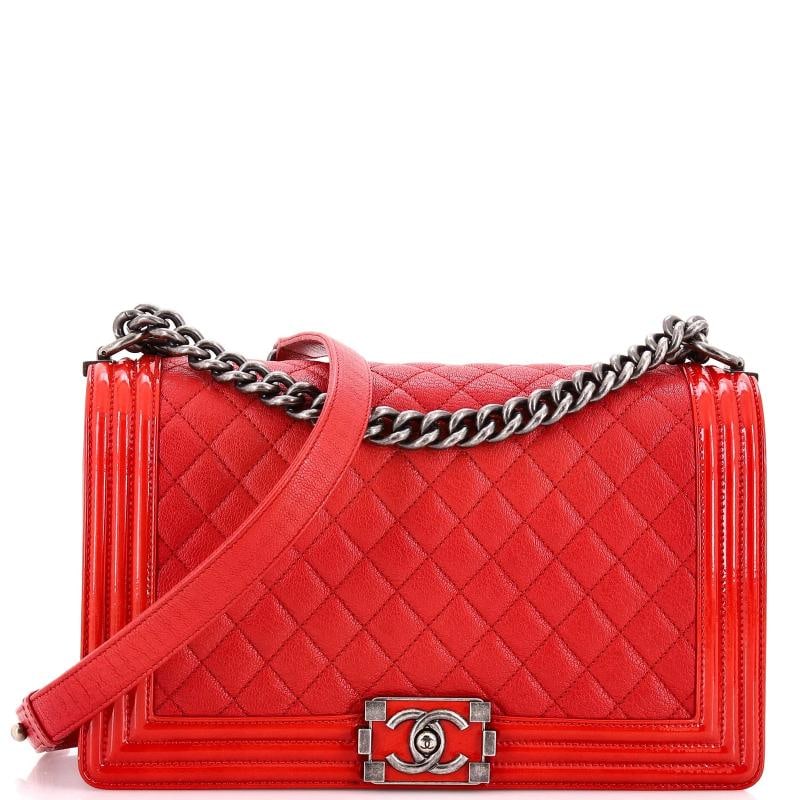 Chanel Boy Flap Bag Quilted Caviar New Medium: Condition: Pre-owned - Good,Brand: Chanel,Exterior Material: Leather,Style: Cross Body Bags,Exterior Color: Red,Department: Women,Size: New Medium