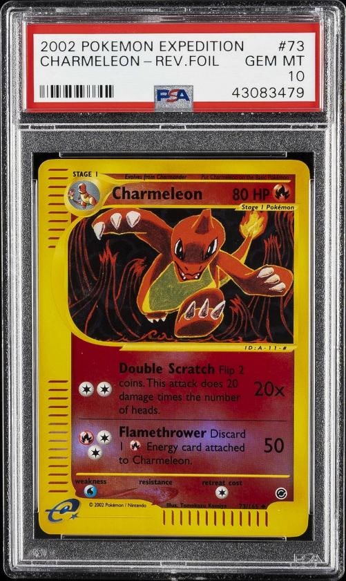 2002 POKEMON EXPEDITION #73 CHARMELEON-REVERSE FOIL PSA 10: Condition: Graded - PSA 10: Professionally graded ,Graded: Yes,Set: 2002 POKEMON EXPEDITION,Game: Pokƒ©mon TCG,Character: CHARMELEON-REVERSE FOIL,Card Name: CHARMELEON-REVERSE FOIL,Grade: 10