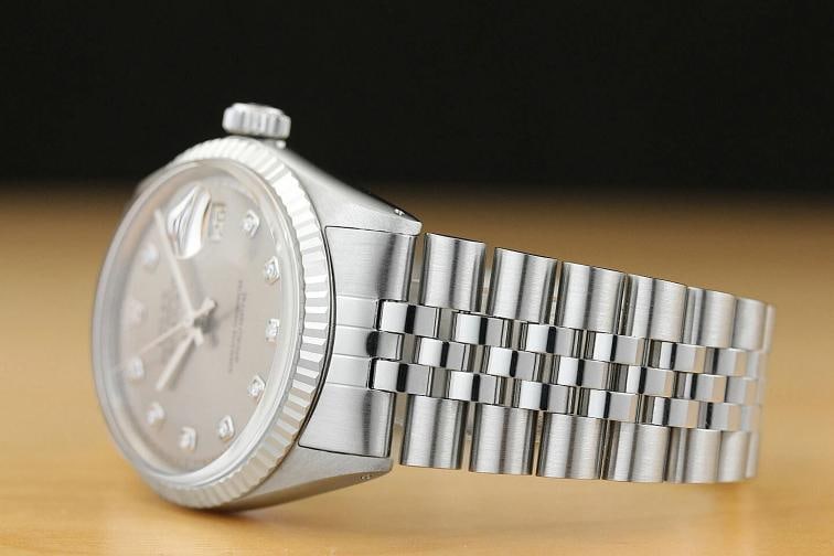 MENS ROLEX DATEJUST 1601 GRAY DIAMOND DIAL 18K WHITE GOLD BEZEL STEEL WATCH - 4