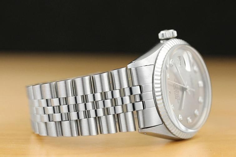 MENS ROLEX DATEJUST 1601 GRAY DIAMOND DIAL 18K WHITE GOLD BEZEL STEEL WATCH - 6