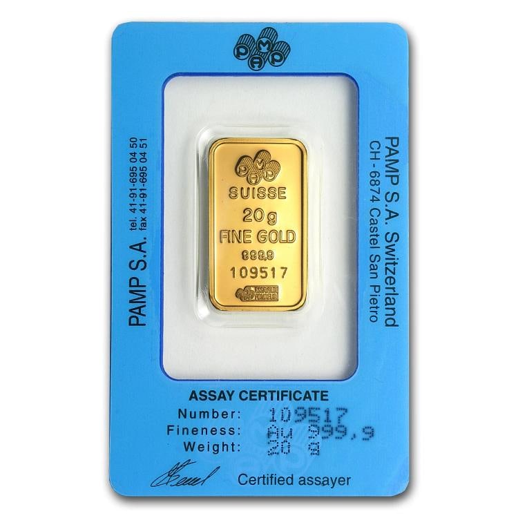 20 gram Gold Bar - Brand Name (w/Assay Card) - 2
