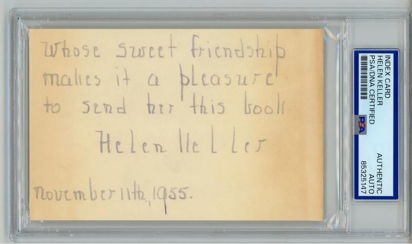 HELLEN KELLER Signed Index Card With Inscription Dated 11/11/1955 (PSA) (1 of 2)