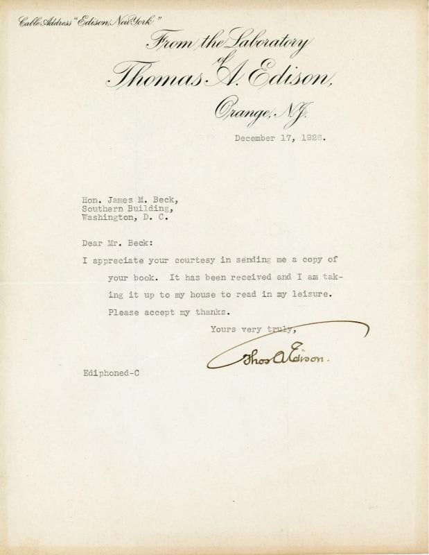 Thomas Edison Signed Letter Dated 12/17/1926 (JSA LOA) (1 of 5)