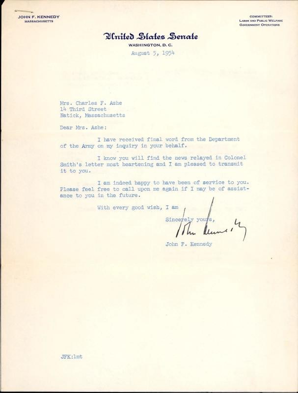 John F. Kennedy ~JFK~ Signed Typed Letter Dated 8/5/1954 (JSA LOA) - 2