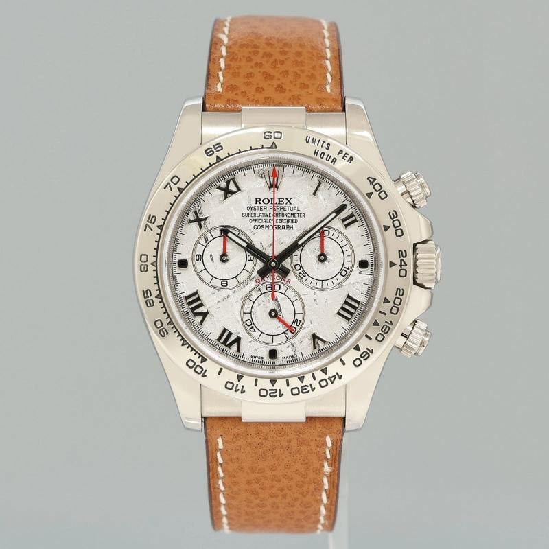 2023 RSC PAPERS Rolex Daytona White Gold 116519 Meteorite Roman Leather Watch - 2