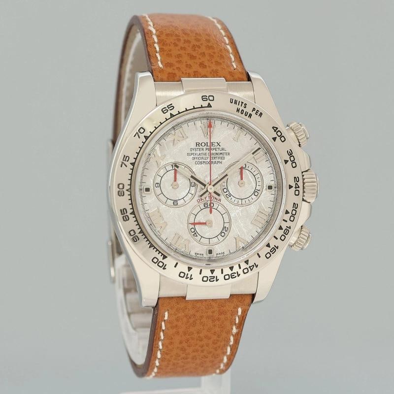 2023 RSC PAPERS Rolex Daytona White Gold 116519 Meteorite Roman Leather Watch - 3