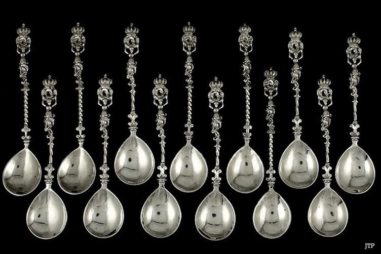 13 Antique c1900 German 800 Silver Wolf Knell Coffee Tea Spoons 5 3/4" (1 of 5)
