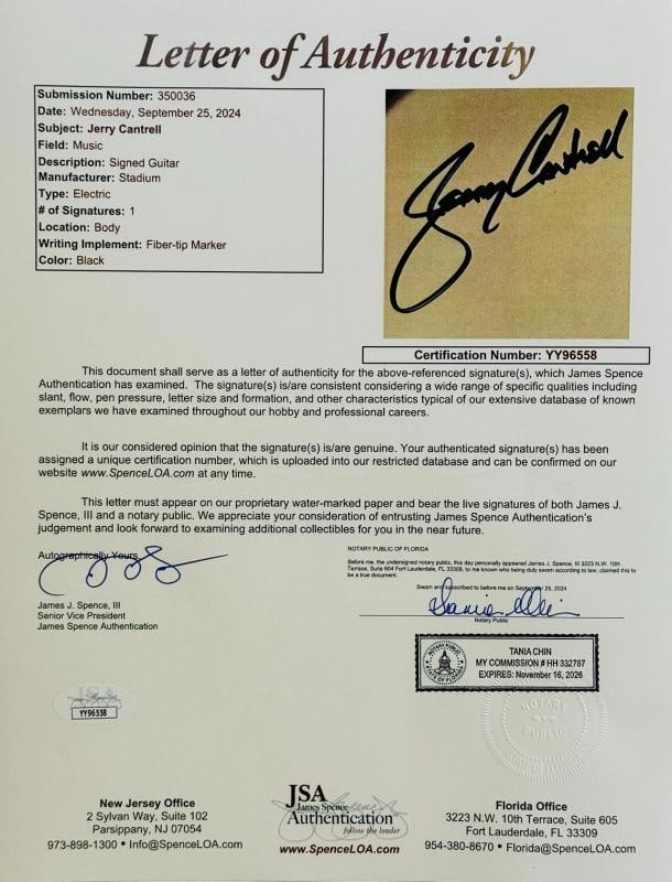 JERRY CANTRELL Signed Electric Guitar Autograph on body JSA LOA Alice In Chains - 4