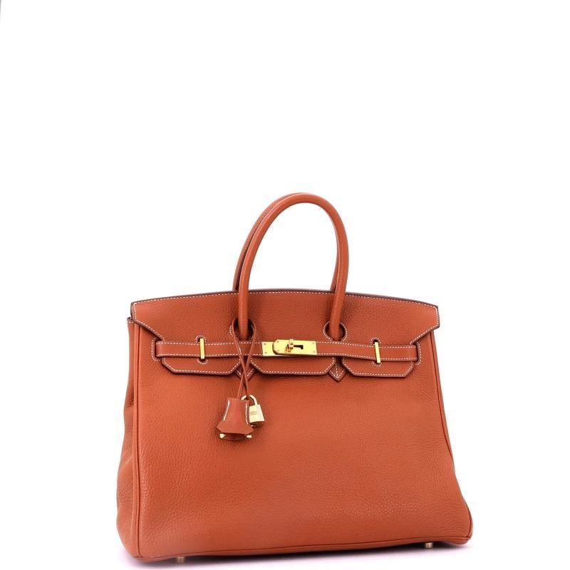 Hermes Birkin Handbag Brown Clemence with Gold Hardware 35 - 3