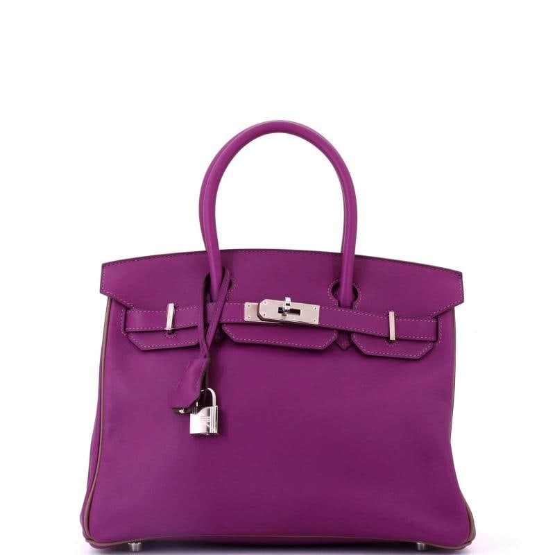 Hermes Birkin Handbag Bicolor Swift with Palladium Hardware 30: Accessories: Keys, Clochette, Lock Measurements: Height 9", Width 11.5", Depth 6". Condition: Pre-owned - Good,Brand: Hermes,Exterior Material: Leather,Style: Totes,Exterior Color: Purple,Department: