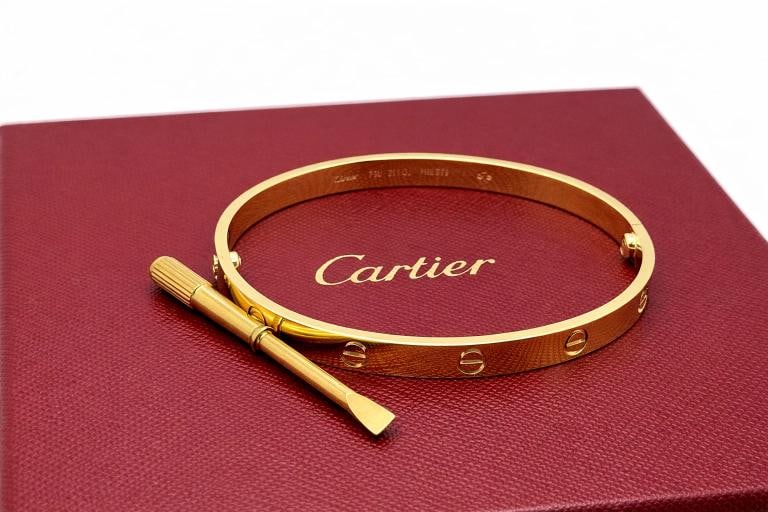 Cartier LOVE 18k Yellow Gold Bracelet Bangle Service Paper Box Size 20 - 5