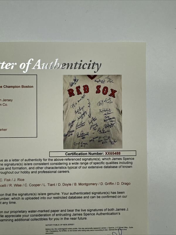 1975 Boston Red Sox AL Champs Team Signed Game Model Jersey Carl Yastrzemski JSA - 12