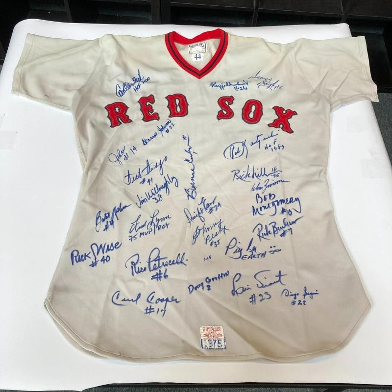 1975 Boston Red Sox AL Champs Team Signed Game Model Jersey Carl Yastrzemski JSA (1 of 12)