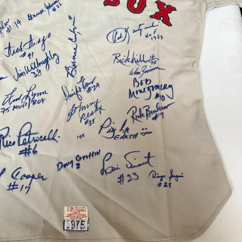 1975 Boston Red Sox AL Champs Team Signed Game Model Jersey Carl Yastrzemski JSA - 7