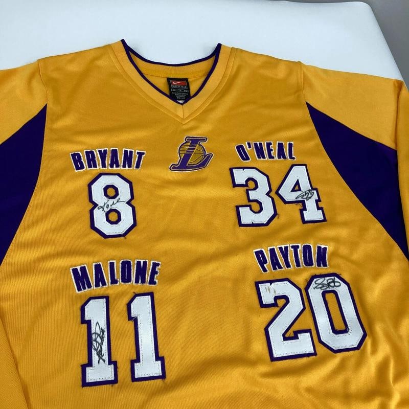 Kobe Bryant Shaquille O'Neal Gary Payton Karl Malone Signed Lakers Jersey BAS - 4