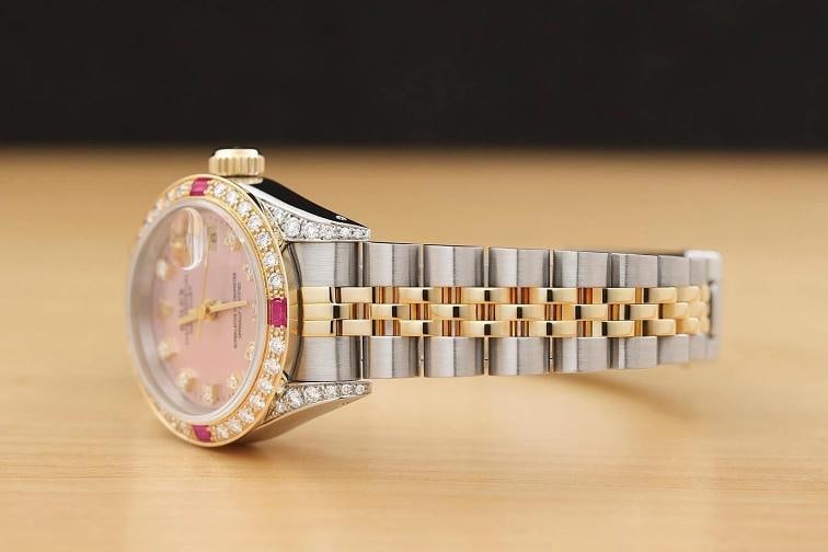 ROLEX LADIES DATEJUST 69173 PINK FACTORY DIAMOND RUBY 18K GOLD STEEL WATCH - 4