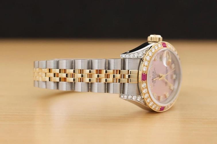 ROLEX LADIES DATEJUST 69173 PINK FACTORY DIAMOND RUBY 18K GOLD STEEL WATCH - 7
