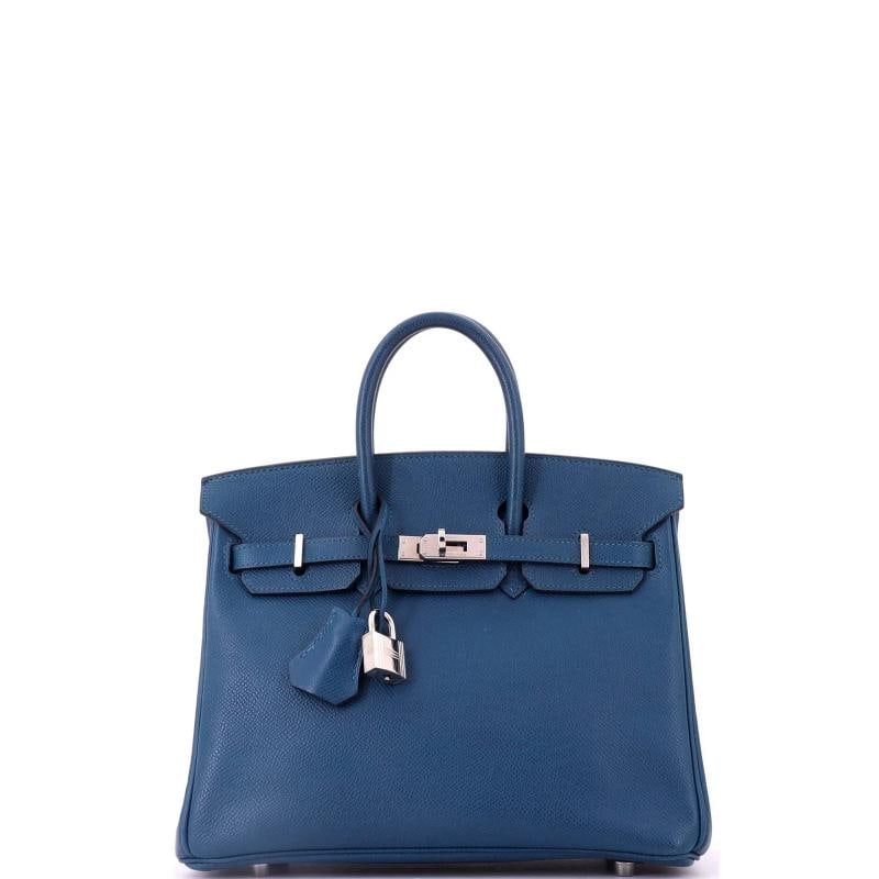Hermes Birkin Handbag Blue Epsom with Palladium Hardware 25: Condition: Pre-owned - Fair,Brand: Hermes,Exterior Material: Leather,Style: Totes,Exterior Color: Blue,Department: Women,Size: 25,Accessories: Dust Bag, Clochette, Lock, Keys Condition: Fair.