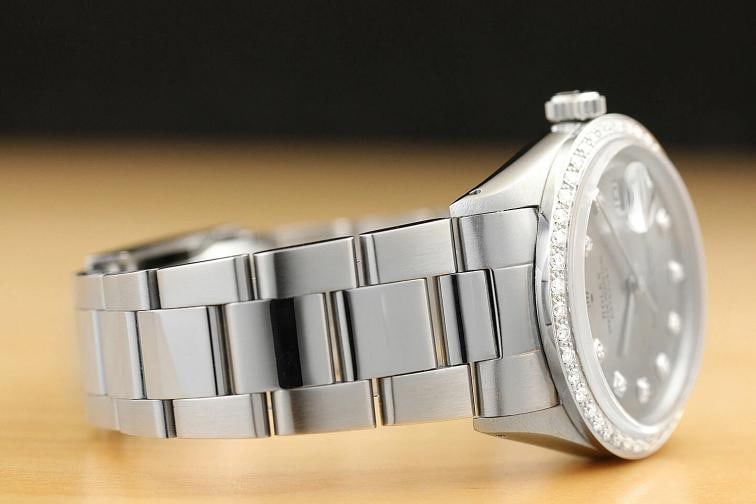 ROLEX DATEJUST MENS 18K WHITE GOLD DIAMOND STAINLESS STEEL GRAY DIAL WATCH - 6