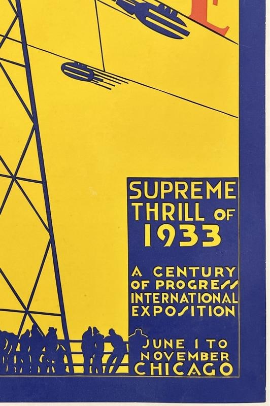 Original Vintage Poster CHICAGO WORLD'S FAIR CENTURY OF PROGRESS SKYRIDE Linen - 5