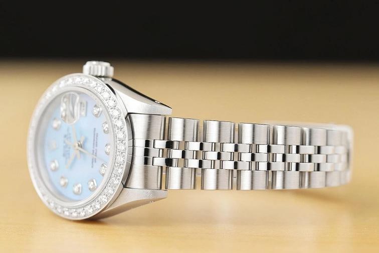 ROLEX LADIES DATEJUST 69174 ICE BLUE MOTHER OF PEARL 18K GOLD SS DIAMOND WATCH - 4