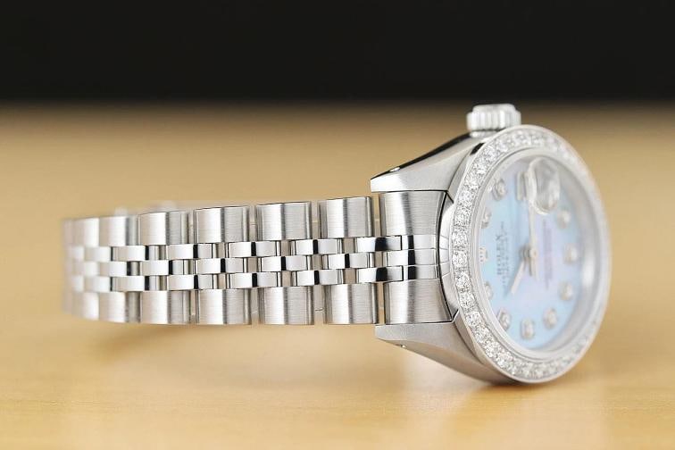 ROLEX LADIES DATEJUST 69174 ICE BLUE MOTHER OF PEARL 18K GOLD SS DIAMOND WATCH - 7