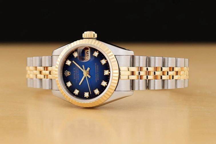 ROLEX DATEJUST 69173 BLUE VIGNETTE FACTORY DIAMOND 18K GOLD STEEL JUBILEE WATCH - 2