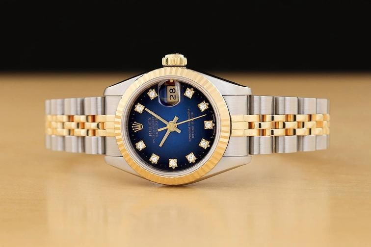 ROLEX DATEJUST 69173 BLUE VIGNETTE FACTORY DIAMOND 18K GOLD STEEL JUBILEE WATCH - 3