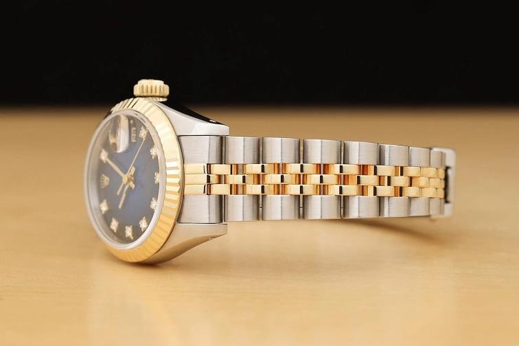 ROLEX DATEJUST 69173 BLUE VIGNETTE FACTORY DIAMOND 18K GOLD STEEL JUBILEE WATCH - 4