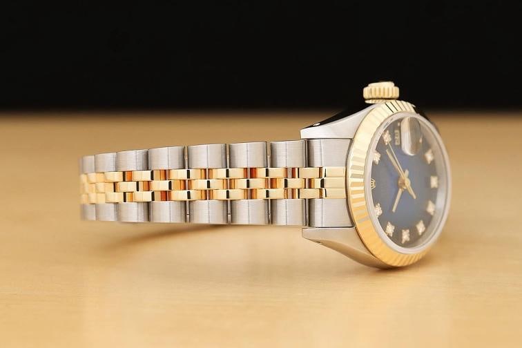 ROLEX DATEJUST 69173 BLUE VIGNETTE FACTORY DIAMOND 18K GOLD STEEL JUBILEE WATCH - 7