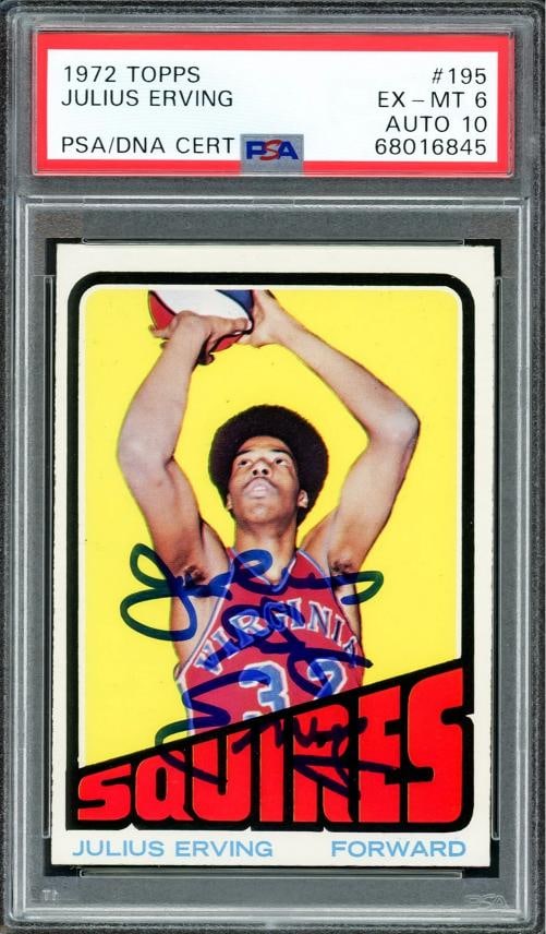 Julius Dr. J Erving Signed 1972 Topps RC 195 PSA 6 Auto GM 10 PSA/DNA (1 of 2)