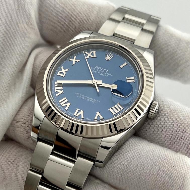 2024 CPO Rolex Datejust II 116334 41mm Azzurro Blue Roman Dial Steel - 11