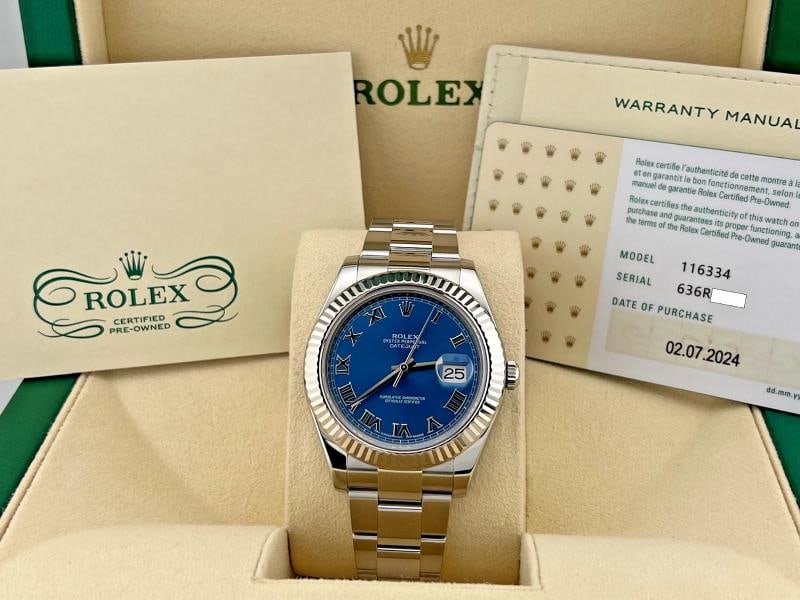 2024 CPO Rolex Datejust II 116334 41mm Azzurro Blue Roman Dial Steel - 12