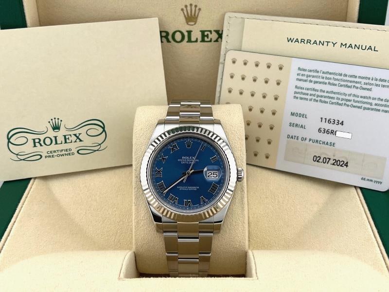 2024 CPO Rolex Datejust II 116334 41mm Azzurro Blue Roman Dial Steel (1 of 12)
