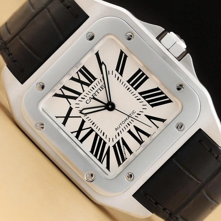 CARTIER SANTOS 100 LARGE W20073X8 WHITE ROMAN STEEL LEATHER WATCH PAPERS (1 of 10)