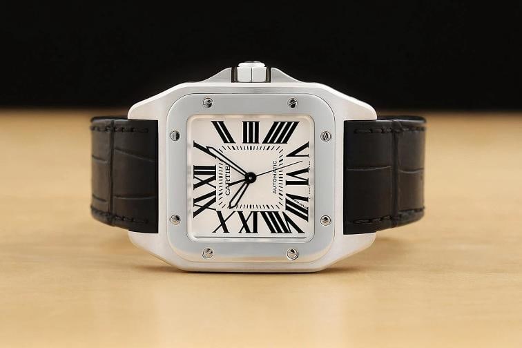 CARTIER SANTOS 100 LARGE W20073X8 WHITE ROMAN STEEL LEATHER WATCH PAPERS - 3