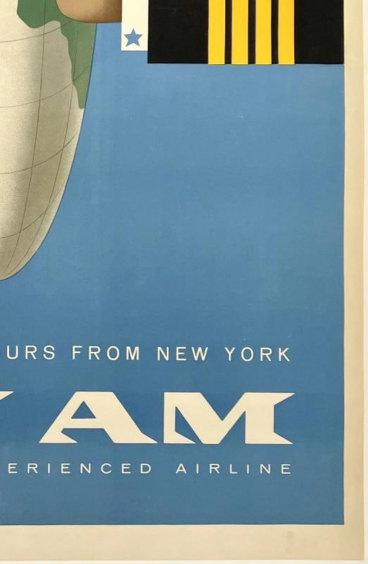 Original Vintage Poster EUROPE PAN AM New York Airline Travel Tourism LINEN - 5