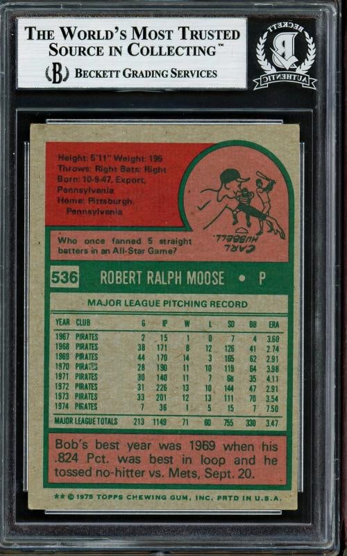 Bob Moose Signed 1975 Topps Card 536 Pirates Deceased 1976 Beckett - 2
