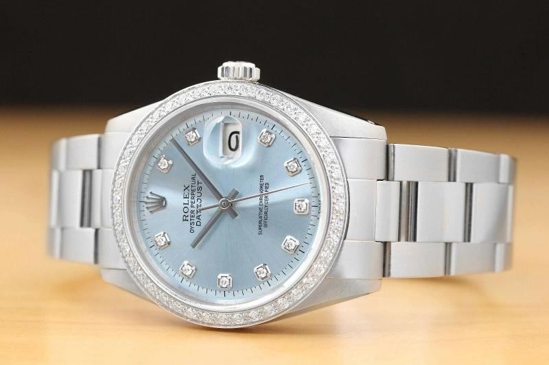 MENS ROLEX DATEJUST ICE BLUE DIAL 18K WHITE GOLD DIAMOND BEZEL & STEEL WATCH - 2
