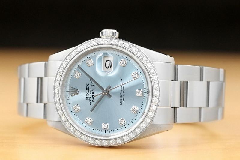 MENS ROLEX DATEJUST ICE BLUE DIAL 18K WHITE GOLD DIAMOND BEZEL & STEEL WATCH - 3