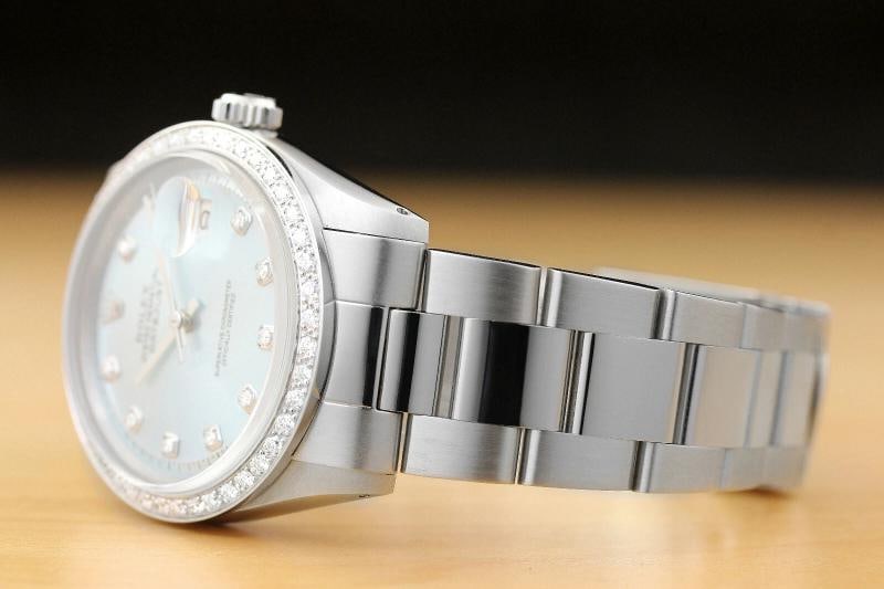 MENS ROLEX DATEJUST ICE BLUE DIAL 18K WHITE GOLD DIAMOND BEZEL & STEEL WATCH - 4