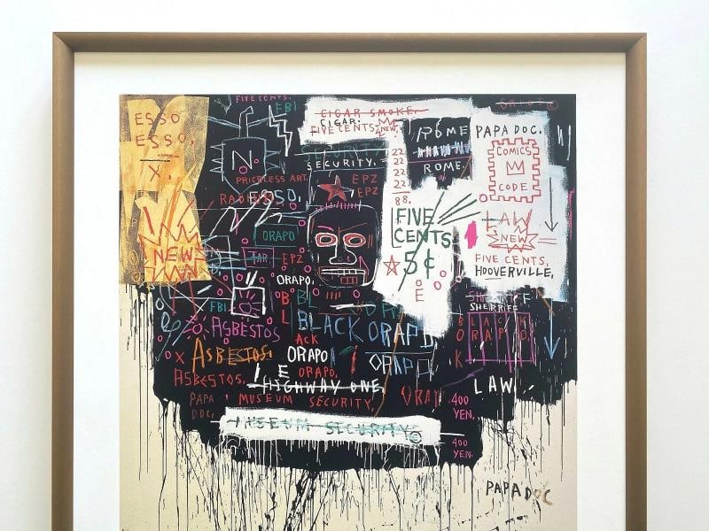 JEAN MICHEL BASQUIAT FRAMED LITHOGRAPH PRINT " MUSEUM SECURITY " 1983 - 2