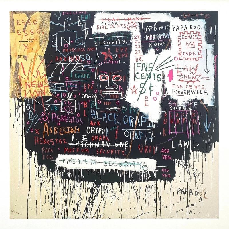 JEAN MICHEL BASQUIAT FRAMED LITHOGRAPH PRINT " MUSEUM SECURITY " 1983 - 4