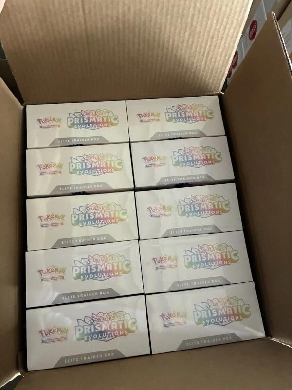 1 box of Pokemon TCG Prismatic Evolutions Case of 10x Sealed Elite Trainer Box ETB: Condition: New/Factory Sealed: A brand-new, unused, unopened, undamaged item (including handmade items). See the seller's listing for full details. ,Convention/Event: Pokƒ©mon League,Card