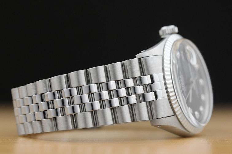 MENS ROLEX DATEJUST 1601 18K WHITE GOLD STAINLESS STEEL BLACK DIAMOND DIAL WATCH - 7