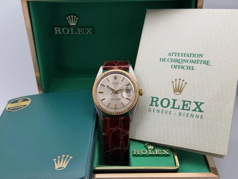 Rolex Datejust 1601 Silver Pie Pan Dial 18k Gold Stainless Steel Box Paper - 12
