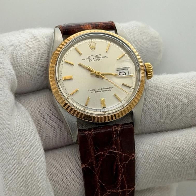 Rolex Datejust 1601 Silver Pie Pan Dial 18k Gold Stainless Steel Box Paper - 2